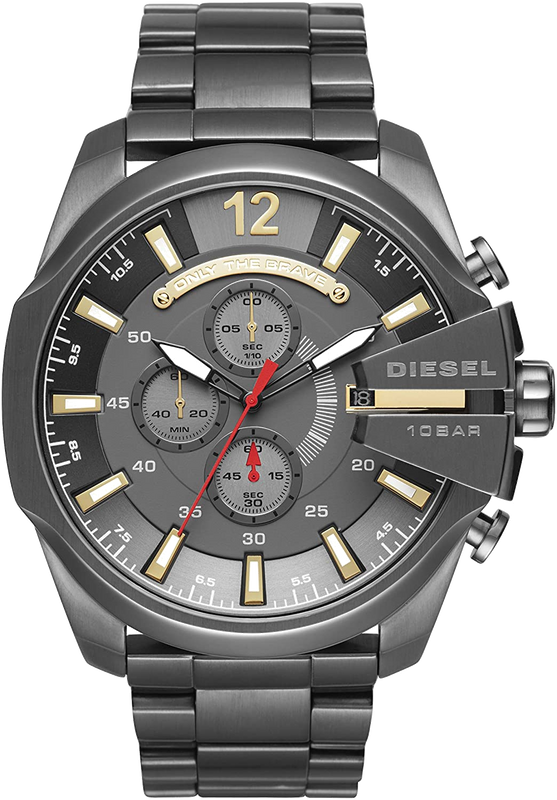 Diesel Mega Chief Chronograph Grey Dial Grey Steel Strap Watch For Men - DZ4421 Authentic Buy Shop Now