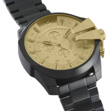Diesel Mega Chief Chronograph Gold Dial Black Steel Strap Watch For Men - DZ4485 Authentic Buy Shop Now