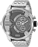 Diesel Little Daddy Chronograph Black Dial Silver Steel Strap Watch For Men - DZ7259 Authentic Buy Shop Now