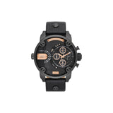 Diesel Little Daddy Chronograph Black Dial Black Leather Strap Watch For Men - DZ7291 Authentic Buy Shop Now