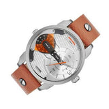 Diesel Mini Daddy Silver Dial Brown Leather Strap Watch For Men - DZ7309 Authentic Buy Shop Now