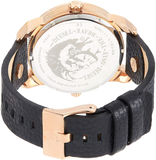 Diesel Mini Daddy Dual Time Black & Gold Dial Black Leather Strap Watch For Men - DZ7317 Authentic Buy Shop Now