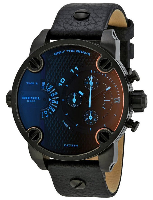 Diesel Little Daddy Black Dial Black Leather Strap Watch For Men - DZ7334 Authentic Buy Shop Now