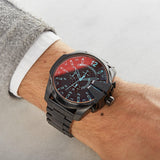 Diesel Mega Chief Chronograph Black Dial Black Steel Strap Watch For Men - DZ4318 Authentic Buy Shop Now