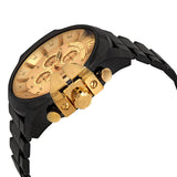 Diesel Mega Chief Chronograph Gold Dial Black Steel Strap Watch For Men - DZ4485 Authentic Buy Shop Now