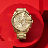 Diesel Mega Chief Chronograph Gold Dial Gold Steel Strap Watch For Men - DZ4360 Authentic Buy Shop Now