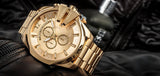 Diesel Mega Chief Chronograph Gold Dial Gold Steel Strap Watch For Men - DZ4360 Authentic Buy Shop Now