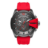 Diesel Mega Chief Chronograph Black Dial Red Silicone Strap Watch For Men - DZ4427 Authentic Buy Shop Now
