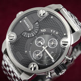 Diesel Little Daddy Chronograph Black Dial Silver Steel Strap Watch For Men - DZ7259 Authentic Buy Shop Now