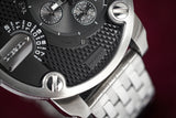 Diesel Little Daddy Chronograph Black Dial Silver Steel Strap Watch For Men - DZ7259 Authentic Buy Shop Now