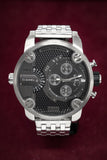 Diesel Little Daddy Chronograph Black Dial Silver Steel Strap Watch For Men - DZ7259 Authentic Buy Shop Now