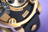 Diesel Little Daddy Black & Gold Dial Black Leather StrapWatch For Men - DZ7282 Authentic Buy Shop Now