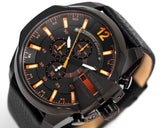 Diesel Mega Chief Chronograph Black Dial Black Leather Strap Watch For Men - DZ4291 Authentic Buy Shop Now