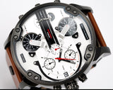 Diesel Mr. Daddy 2.0 Chronograph Silver Dial Brown Leather Strap Watch For Men - DZ7394 Authentic Buy Shop Now
