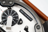 Diesel Mr. Daddy 2.0 Chronograph Silver Dial Brown Leather Strap Watch For Men - DZ7394 Authentic Buy Shop Now