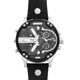 Diesel Mr Daddy Chronograph Black Dial Black Leather Strap Watch For Men - DZ7313 Authentic Buy Shop Now