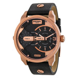 Diesel Mini Daddy Dual Time Black & Gold Dial Black Leather Strap Watch For Men - DZ7317 Authentic Buy Shop Now