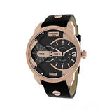 Diesel Mini Daddy Dual Time Black & Gold Dial Black Leather Strap Watch For Men - DZ7317 Authentic Buy Shop Now