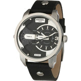 Diesel Mini Daddy Black Silver Dial Black Leather Strap Watch For Men - DZ7307 Authentic Buy Shop Now
