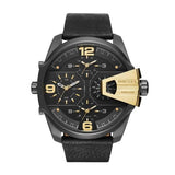 Diesel Uber Chief Two Hand Black Dial Black Leather Strap Watch For Men - DZ7377 Authentic Buy Shop Now