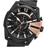 Diesel Mega Chief Chronograph Black Dial Black Steel Strap Watch For Men - DZ4309 Authentic Buy Shop Now