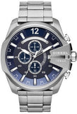 Diesel Mega Chief Chronograph Blue Dial Silver Steel Strap Watch For Men - DZ4417 Authentic Buy Shop Now