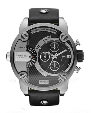 Diesel Little Daddy Black Dial Black Leather Strap Watch For Men - DZ7256 Authentic Buy Shop Now