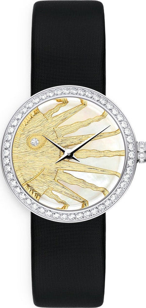 Dior La D De Dior Dior Rose Céleste Diamonds Mother of Pearl Dial Black Leather Strap Watch for Women - CD04711X1001 0000 Authentic Buy Shop Now