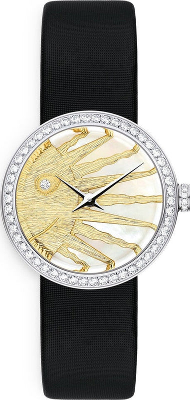 Dior La D De Dior Dior Rose Céleste Diamonds Mother of Pearl Dial Black Leather Strap Watch for Women - CD04711X1001 0000 Authentic Buy Shop Now