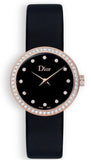 Dior La D De Diamonds Black Dial Black Leather Strap Watch for Women - CD047170A005 0000 Authentic Buy Shop Now