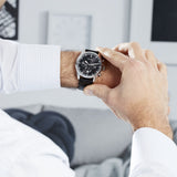 Hugo Boss Pioneer Chronograph Black Dial Black Leather Strap Watch For Men - 1513708 Authentic Buy Shop Now