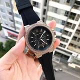 Michael Kors Dylan Chronograph Black Dial Black Rubber Strap Watch For Women - MK8557 Authentic Buy Shop Now