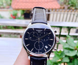 Tissot Tradition Chronograph Black Dial Black Leather Strap Watch For Men - T0636171605700 Authentic Buy Shop Now