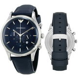 Emporio Armani Lambda Chronograph Blue Dial Blue Leather Strap Watch For Men - AR11018 Authentic Buy Shop Now