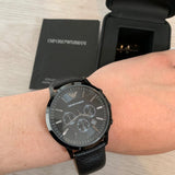 Emporio Armani Sportivo Chronograph Black Dial Black Leather Strap Watch For Men - AR2461 Authentic Buy Shop Now
