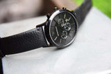 Emporio Armani Sportivo Chronograph Black Dial Black Leather Strap Watch For Men - AR2461 Authentic Buy Shop Now