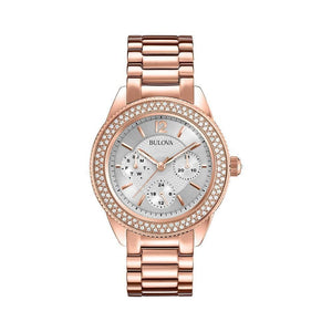 Bulova Crystal Silver Dial Rose Gold Steel Strap Watch for Women - 97N101 Authentic Buy Shop Now