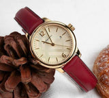 Burberry The Classic Gold Dial Red Leather Strap Watch for Women - BU10102 Authentic Buy Shop Now