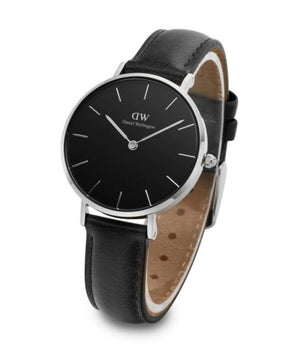 Daniel Wellington Petite Sheffield Black Dial Black Leather Strap Watch For Women - DW00100180 Authentic Buy Shop Now