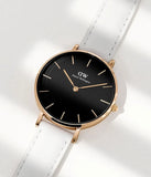 Daniel Wellington Classic Petite Bondi Black Dial White Leather Strap Watch For Women - DW00100285 Authentic Buy Shop Now