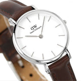 Daniel Wellington Classic Petite White Dial Brown Leather Strap Watch For Women - DW00100239 Authentic Buy Shop Now