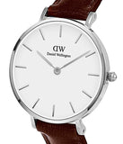 Daniel Wellington Petite White Dial Brown Leather Strap Watch For Women - DW00100243 Authentic Buy Shop Now
