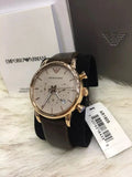Emporio Armani Classic Chronograph White Dial Brown Leather Strap Watch For Men - AR1809 Authentic Buy Shop Now