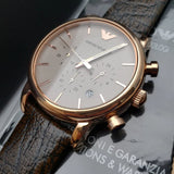 Emporio Armani Classic Chronograph White Dial Brown Leather Strap Watch For Men - AR1809 Authentic Buy Shop Now