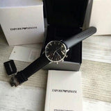 Emporio Armani Gianni Chronograph Black Dial Black Leather Strap Watch For Men - AR0397 Authentic Buy Shop Now