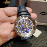 Fossil Boyfriend Skeleton Blue Dial Blue Leather Strap Watch for Women - ME3136 Authentic Buy Shop Now