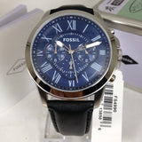 Fossil Grant Chronograph Blue Dial Black Leather Strap Watch for Men - FS4990 Authentic Buy Shop Now