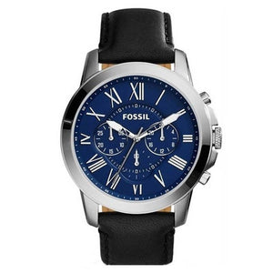 Fossil Grant Chronograph Blue Dial Black Leather Strap Watch for Men - FS4990 Authentic Buy Shop Now