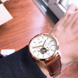Fossil Townsman Beige Dial Brown Leather Strap Watch for Men - ME3105 Authentic Buy Shop Now