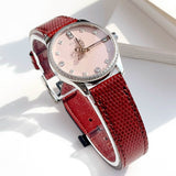 Gucci G Timeless Quartz Diamonds Pink Dial Red Leather Strap Watch For Women - YA1265017 Authentic Buy Shop Now